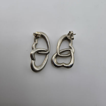 Sterling Silver Linked Double Heart Post Earrings 925 Chunky Modern Love