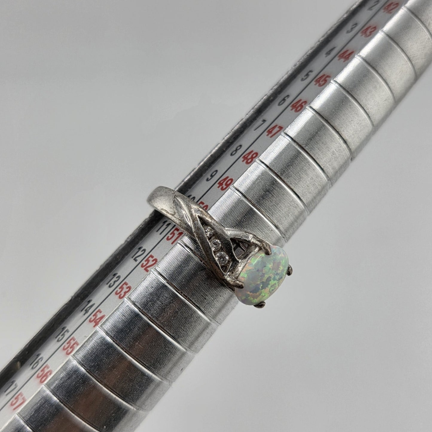 Opal Ring Sterling Silver 925 Simulated Cubic Zirconia Accents 5.5 Vintage