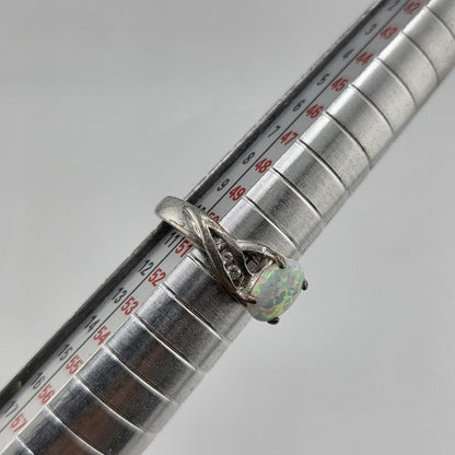 Opal Ring Sterling Silver 925 Simulated Cubic Zirconia Accents 5.5 Vintage