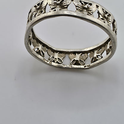 Sterling Silver Rimmed Openwork Butterfly Band Ring 925 Sz: 8