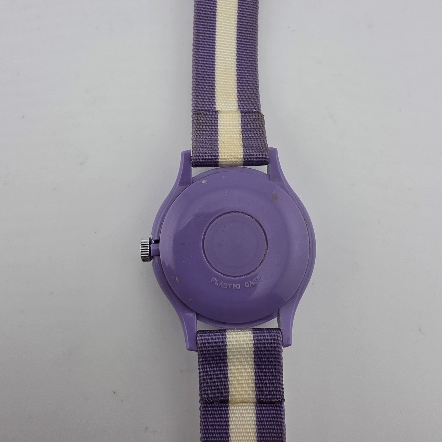 Picco Ms Piggy Watch Women Purple White Round Nylon Band Manual Wind Vintage