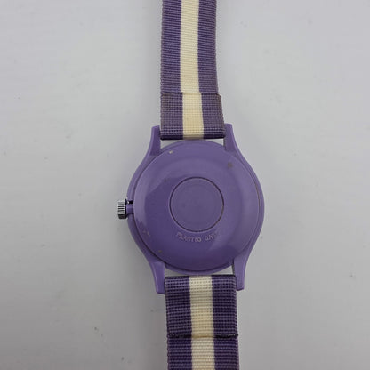 Picco Ms Piggy Watch Women Purple White Round Nylon Band Manual Wind Vintage
