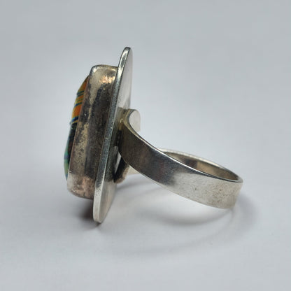 925 Sterling Silver Ring Dichroic Glass Size Adjustable 7 - 10 Statement Vintage