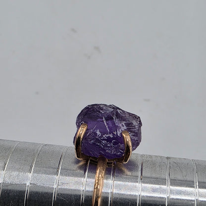 Ring Copper Natural African Amethyst Rough Raw Purple Stone Size 10