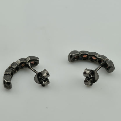 Artisan Handmade Garnet Earrings in 925 Black Sterling Silver Unique Organic