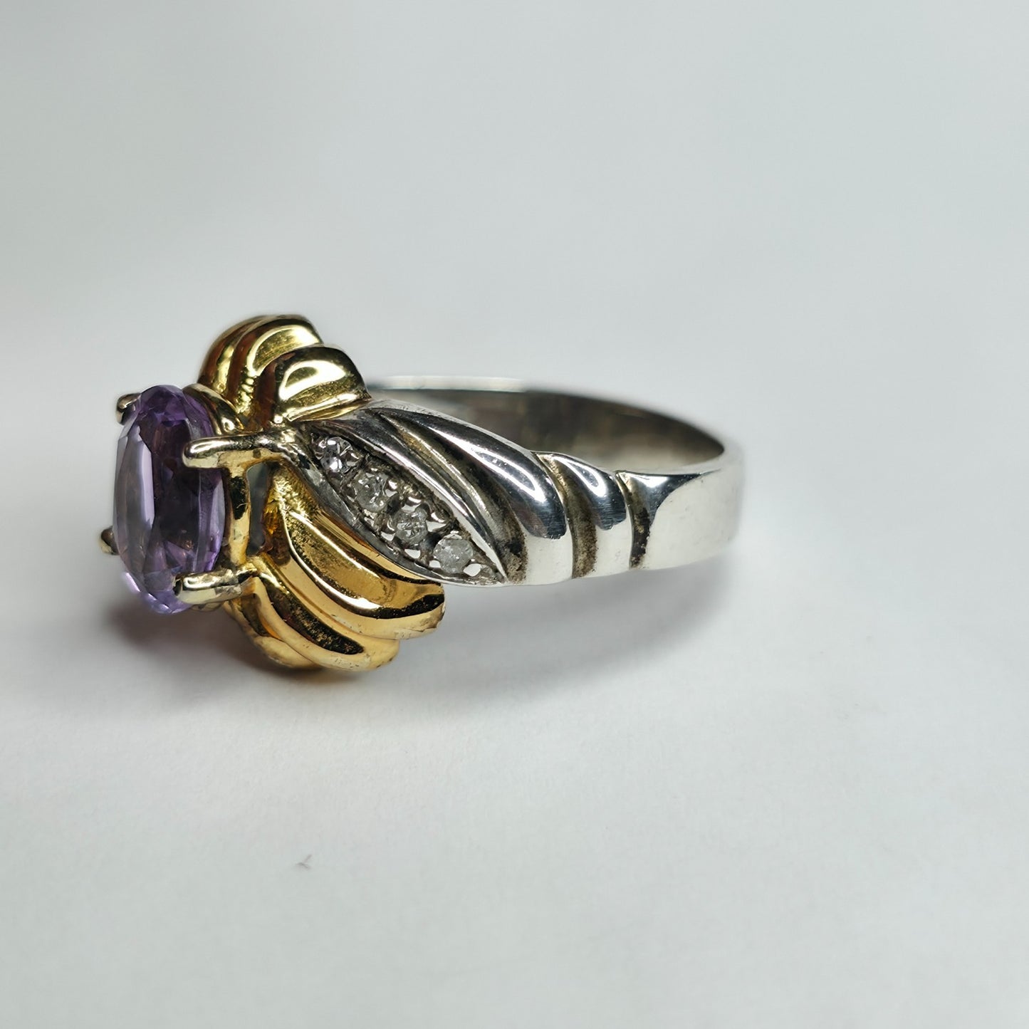 Sterling Silver 925 Ring  Gold Plating Purple Amethyst  YKL 6.25  Vintage