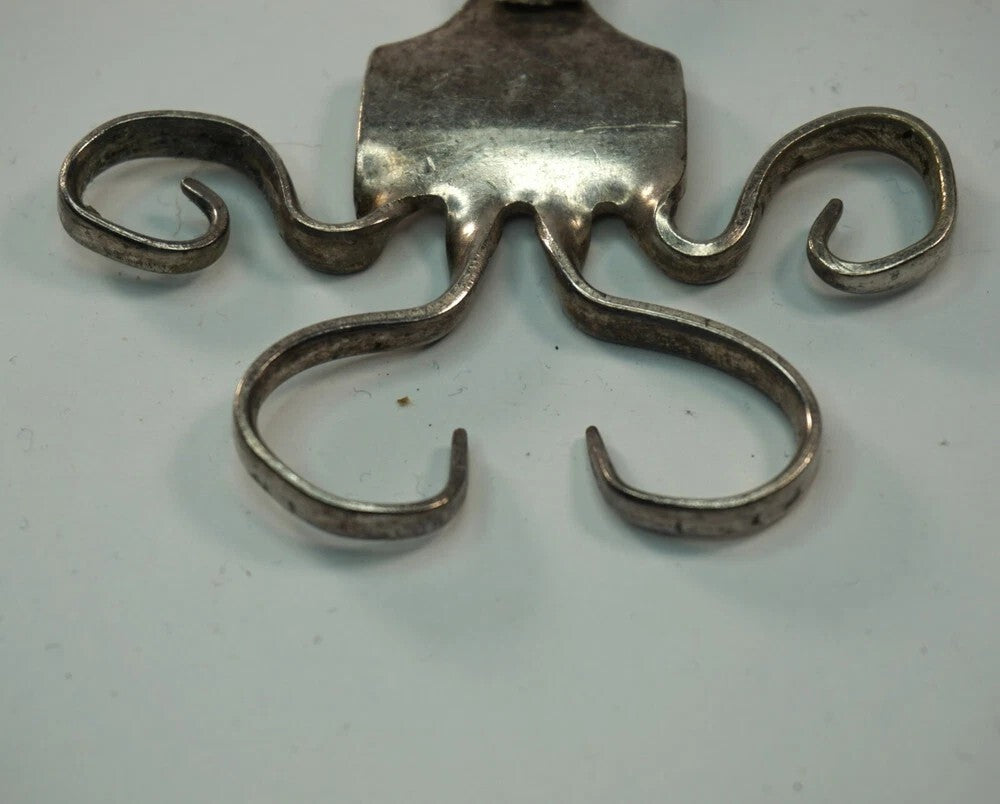 Hand Made Silverware Pendant 925 Sterling Silver Abstract Art 23.5g Vintage Fork