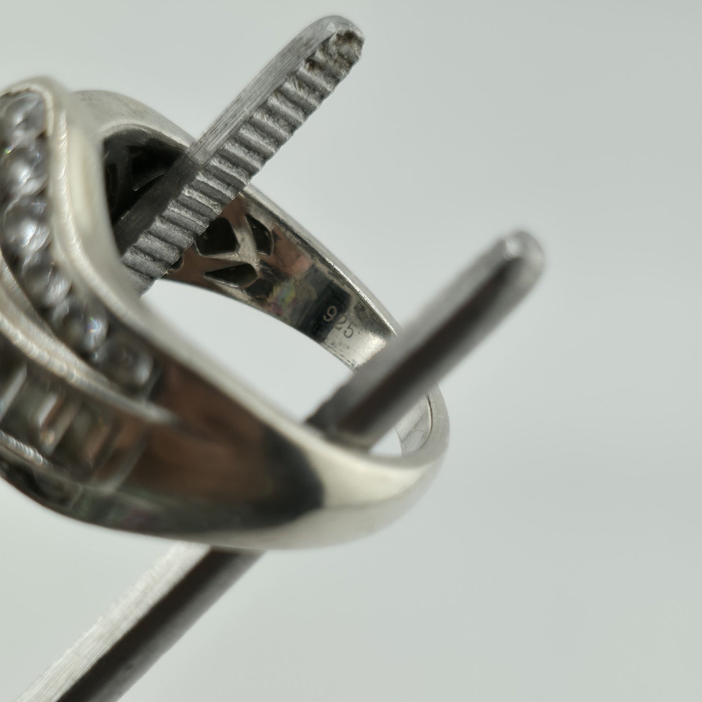 Sterling Silver Ring Marquise Clear Stone Baguette Design Size 6.75 Vintage 925