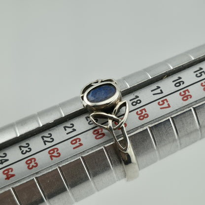 925 Sterling Silver Ring Celtic Trinity Knot Agate Blue Stone Size 8.75