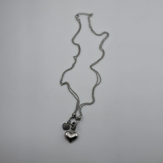 Dee Berkley Signed Heart Pendant Necklace 925 Sterling White Gemstone Chips 7.6G