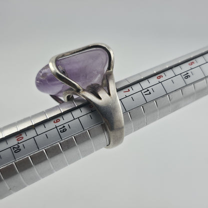 Vintage Bali Amethyst Chunky Ring 950 Silver Modernist Statement Size 9
