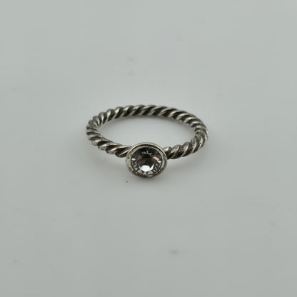 sterling Silver Art Deco rope Ring Bezel Set Rhinestone Stackable Minimalist 9
