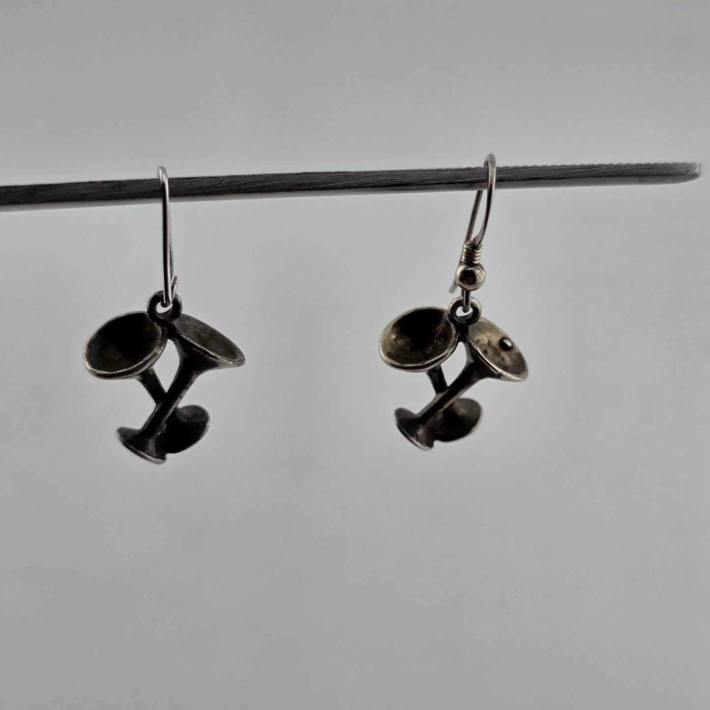 Sterling Silver Earrings 925 Vintage Martini Glass Drop Vintage Patina Signed