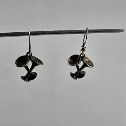 Sterling Silver Earrings 925 Vintage Martini Glass Drop Vintage Patina Signed
