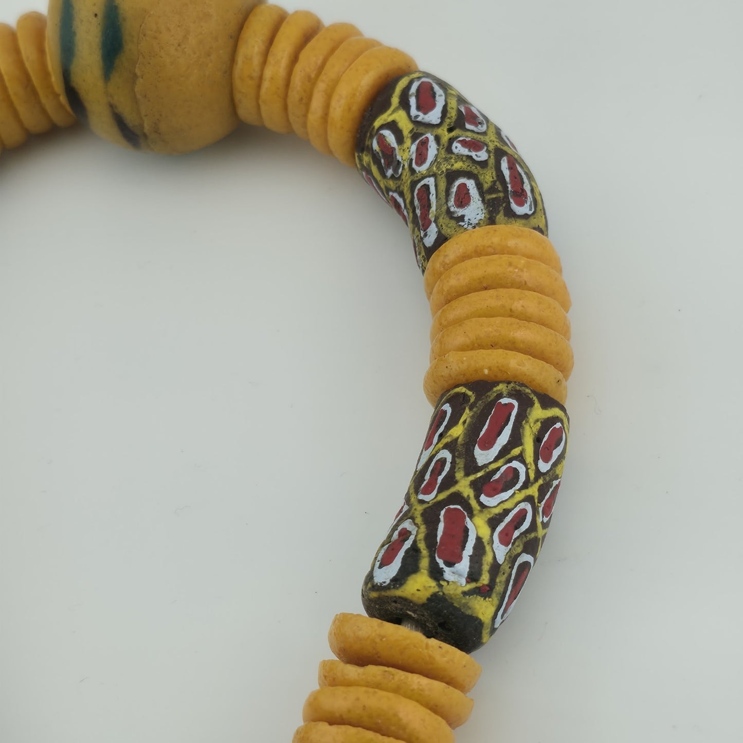 Handmade African Trade Bead & Lampwork Glass Pendant Necklace – 17" Drop Boho Tribal Folk Art