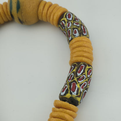 Handmade African Trade Bead & Lampwork Glass Pendant Necklace – 17" Drop Boho Tribal Folk Art