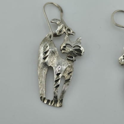 Sterling Silver Modernist Kitty Cat MCM Dangle Hook Earrings 4g 925 NF Vintage