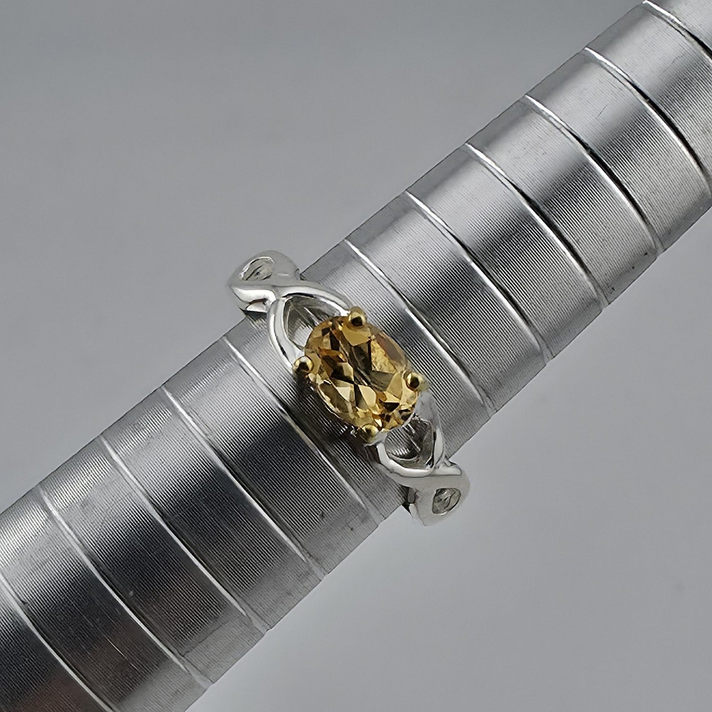 Sterling Silver Citrine Ring Size 6.5 Handmade Two-Tone Gold Accent 925