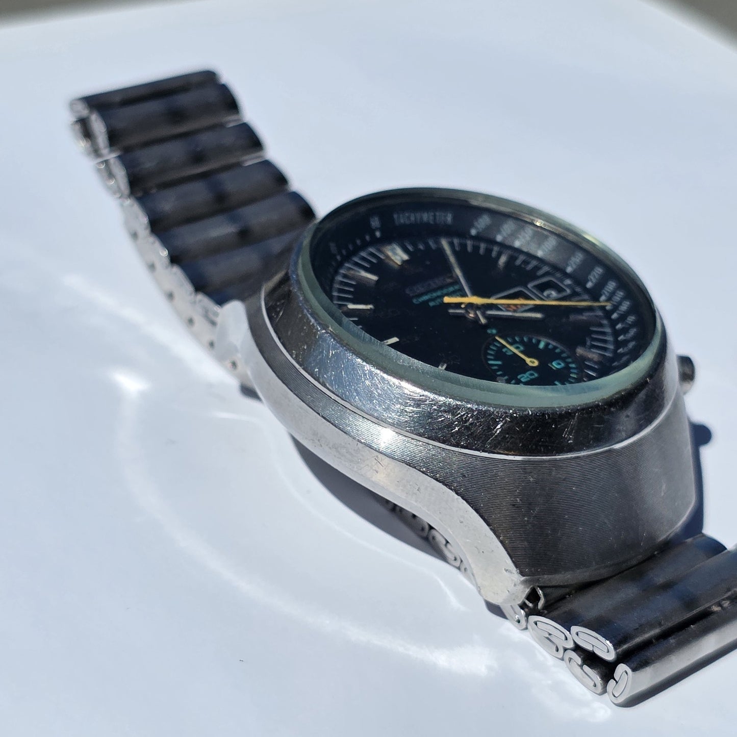 Seiko Helmet 6139-7101 Automatic Watch Chronograph 42mm Rare 1970's Vintage Work