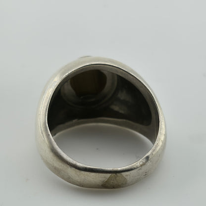 STERLING Silver Ring NATURAL TIGERS EYE Size 8 9gr Chunky Cigar Ring