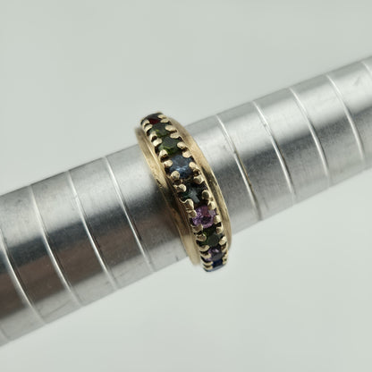 10k Yellow Gold Ring 9 Stones Rainbow Mothers Grandmother Mom Size 6 HOF Vintage
