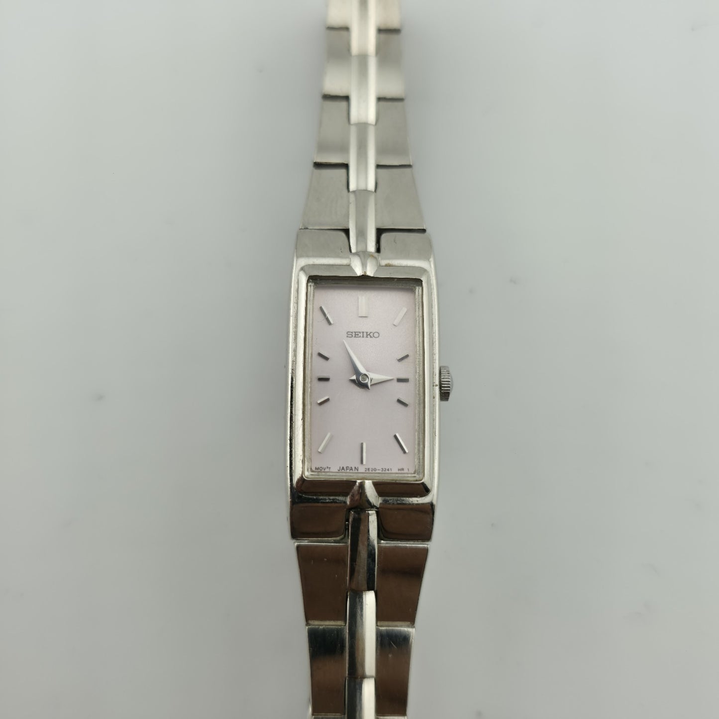 Seiko Watch Ladies Pink Dial Stainless Steel Quartz 2E20-3241 HR 1 Size 5 1/2" Vintage