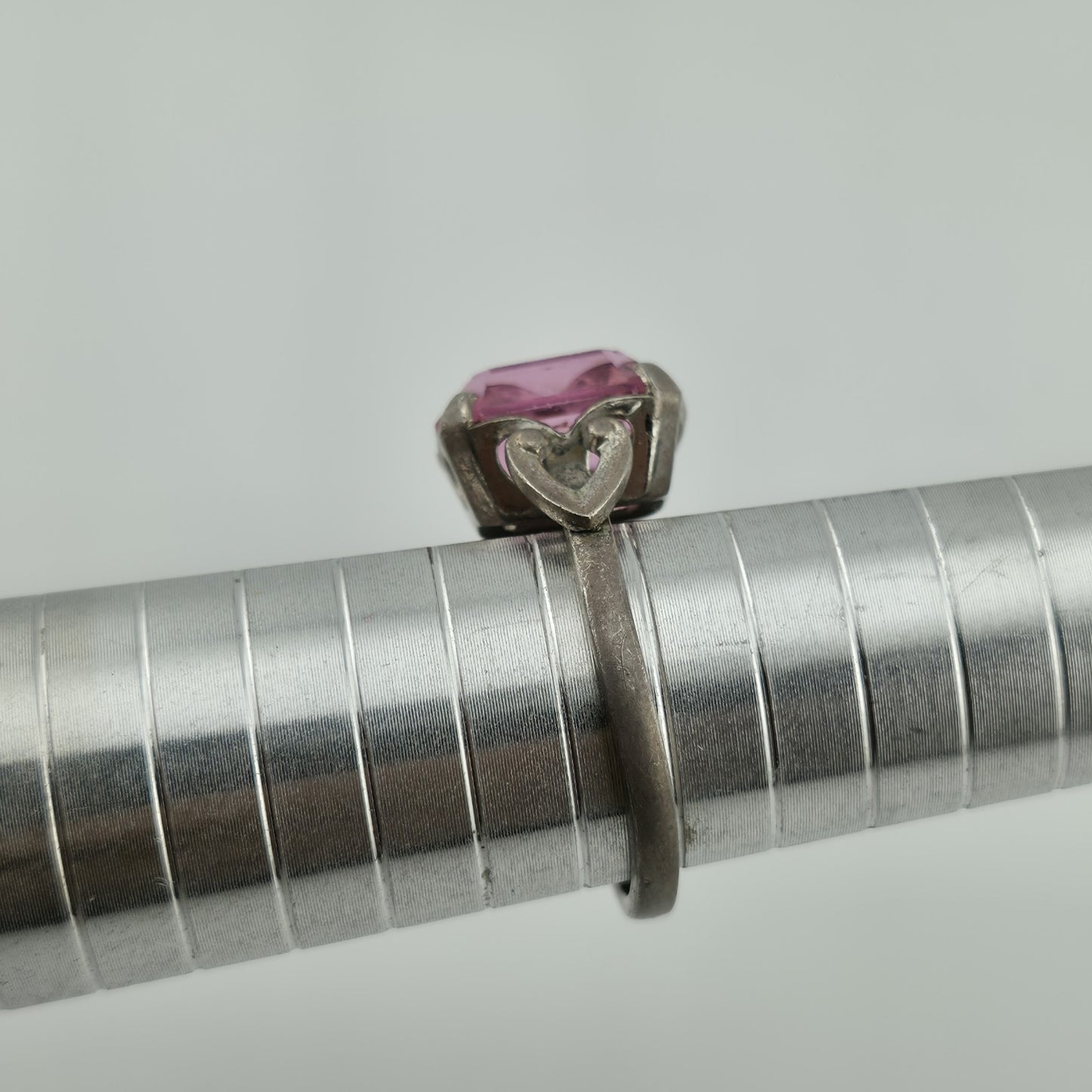 Sterling Silver Ring Pink Stone 925 Size 8.75 Solitaire C & C Vintage