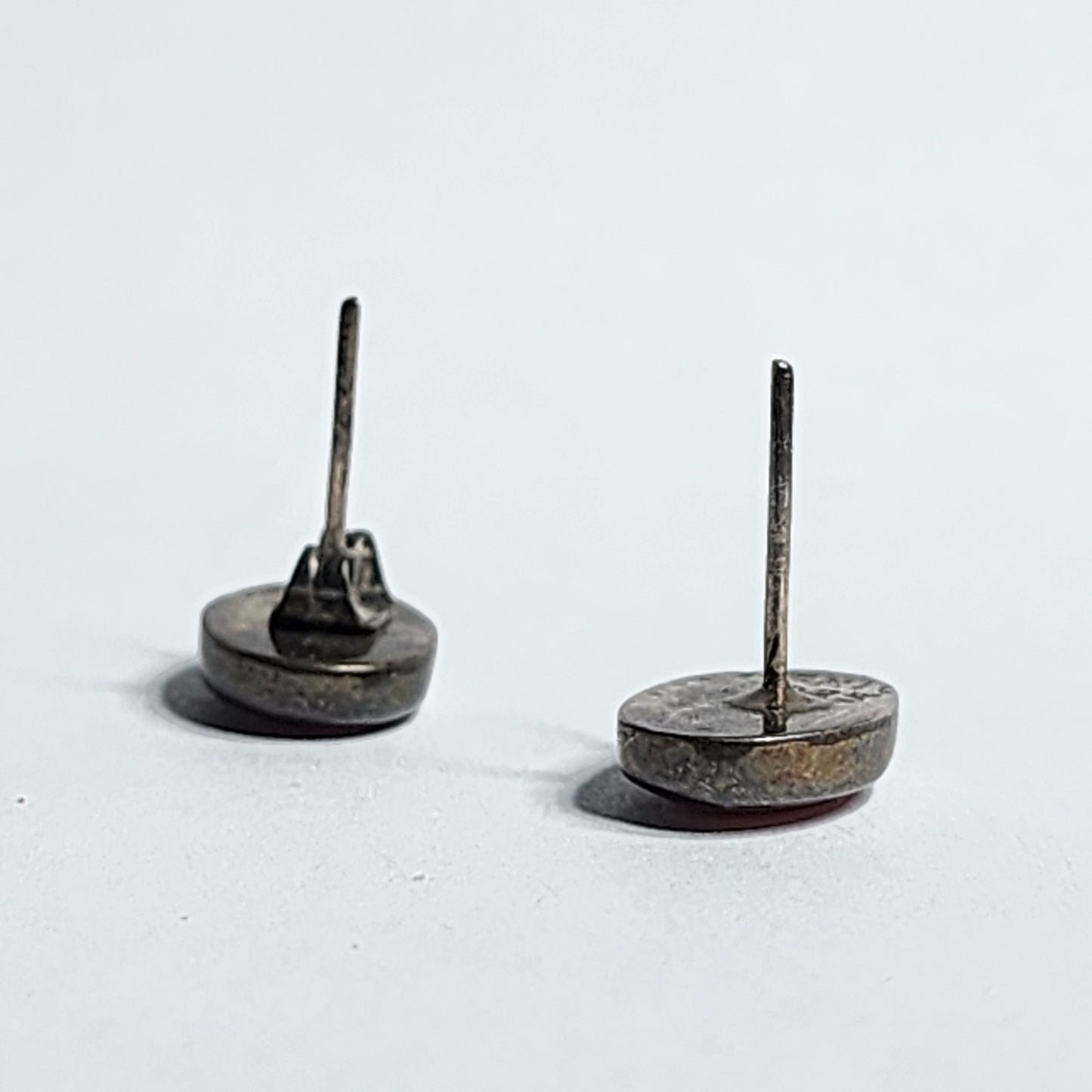 925 Sterling Silver Earrings Pink Inlay Stud tested Mexican Vintage