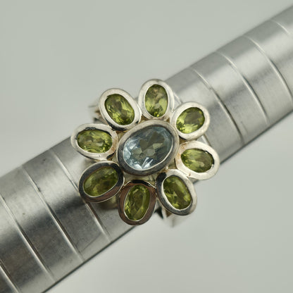 Ring PERIDOT Aquamarine STERLING SILVER 925 ARTISAN JEWELRY Size 6.5