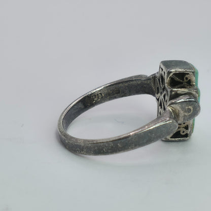 925 Sterling Spinner Ring Turquoise Cross Double Sided Articulated Vintage PD  7
