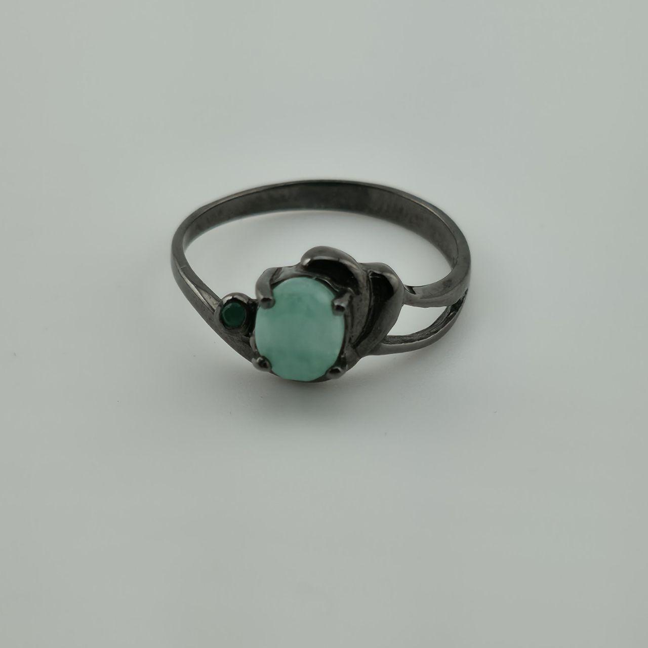 925 Ring Black Sterling Silver Emerald Sz 5.75 Oval...