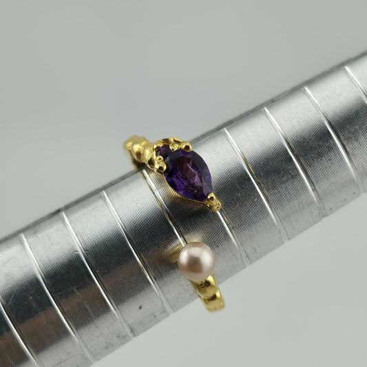 Unique Natural Amethyst Ring 925 Sterling Silver Size 6 Genuine Gemstone