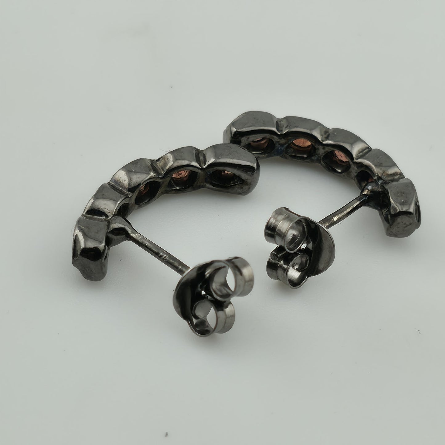 Artisan Handmade Garnet Earrings in 925 Black Sterling Silver Unique Organic