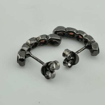 Artisan Handmade Garnet Earrings in 925 Black Sterling Silver Unique Organic