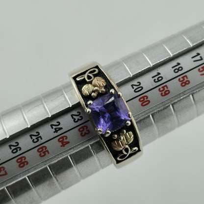 Black Hills Gold Ring Amethyst sterling silver 12k Gold Leaves Size 10 Vintage