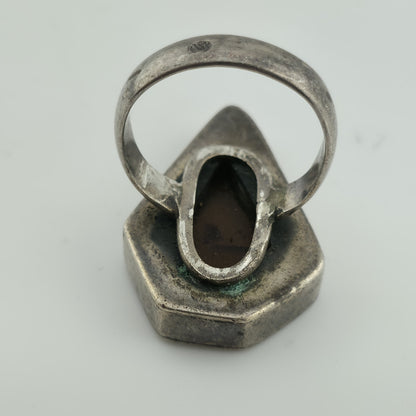 Amber 925 Sterling Silver Ring 7.5 MCM Chunky Teardrop Coffin Vintage Rare