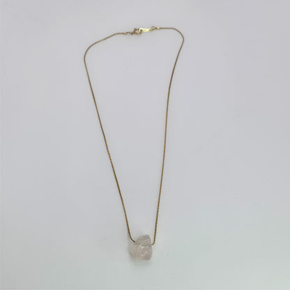 Necklace 14K Gold Over Brass GF Raw Quartz Pendant SIZE 14" Cute Dainty Jewelry