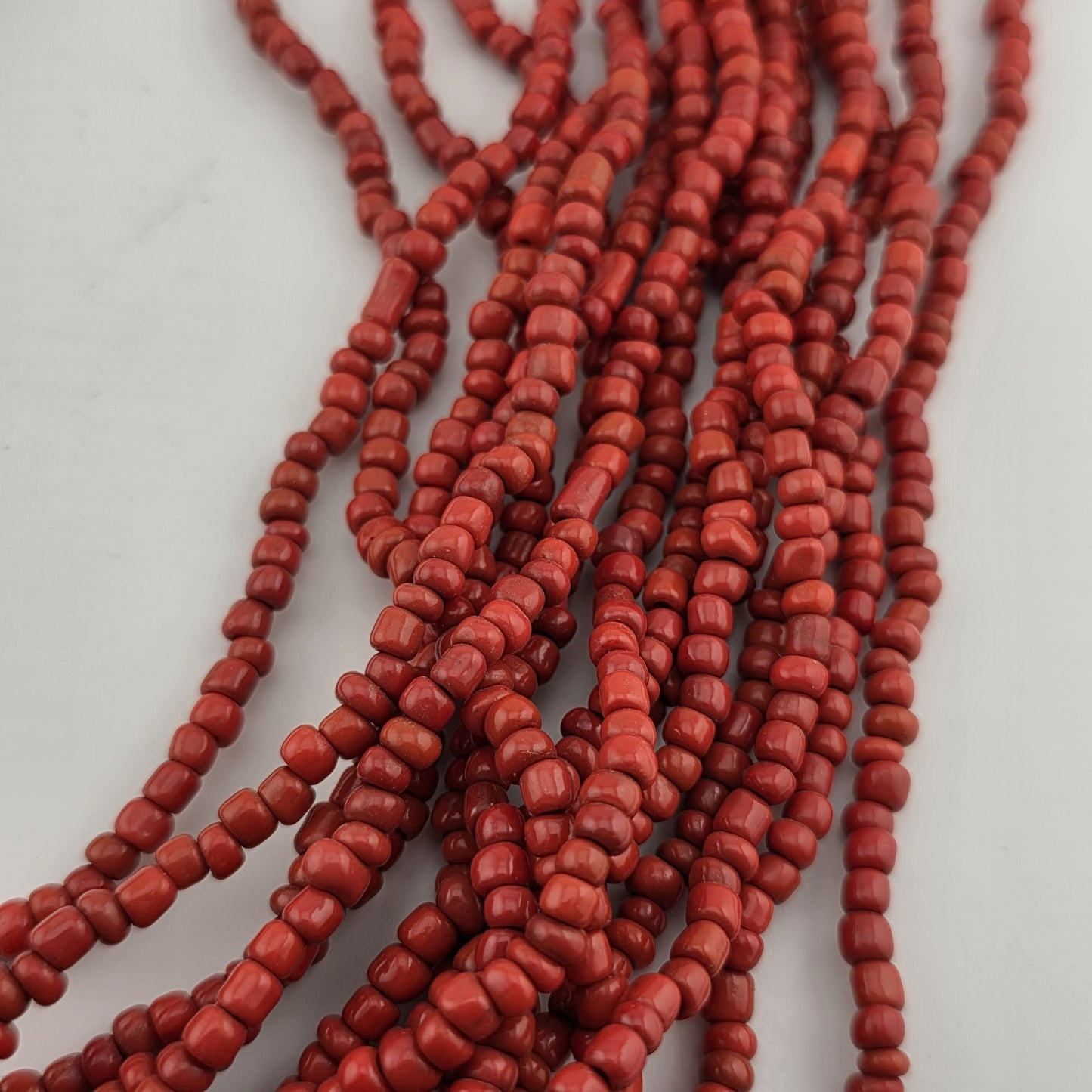 Dark Red Glass Bead Multistrand, Layered Necklace With Wooden Square Closure