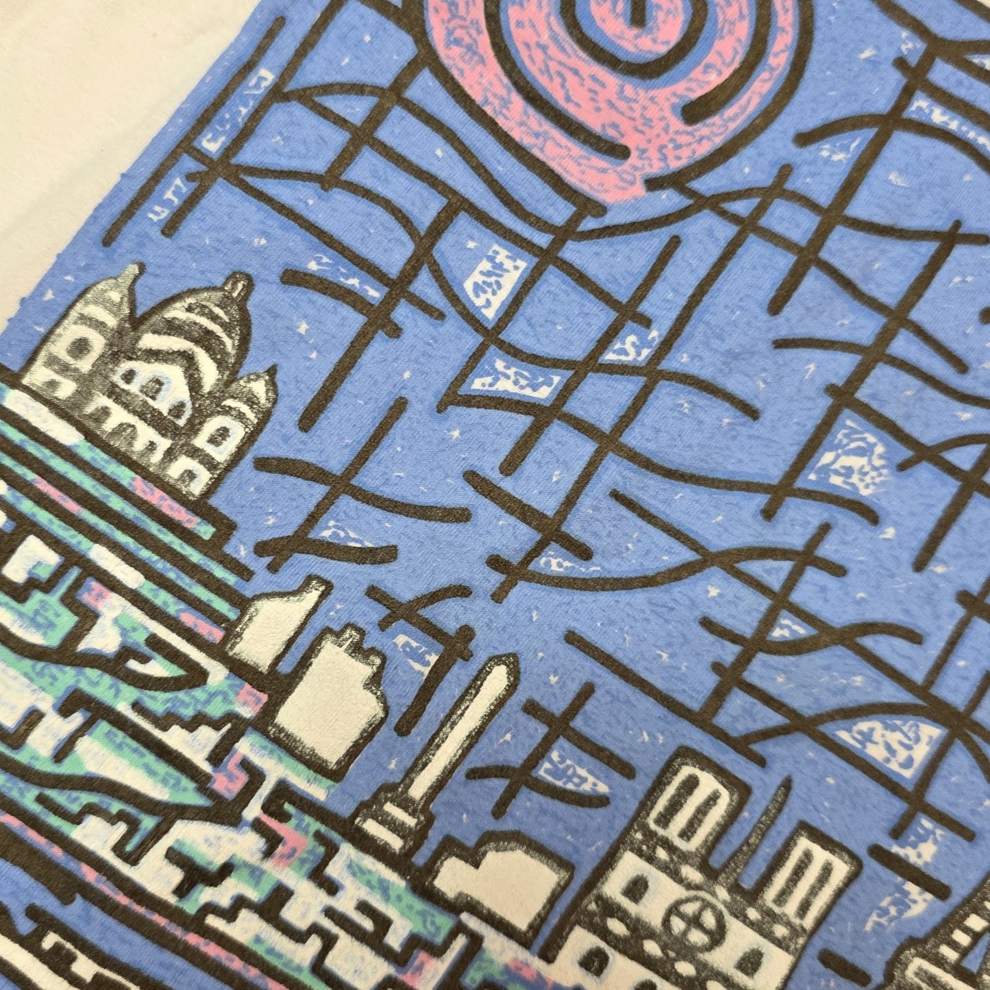 Paris Fran’s Eiffel Tower Art City Shirt Mens Medium White Abstract Vintage