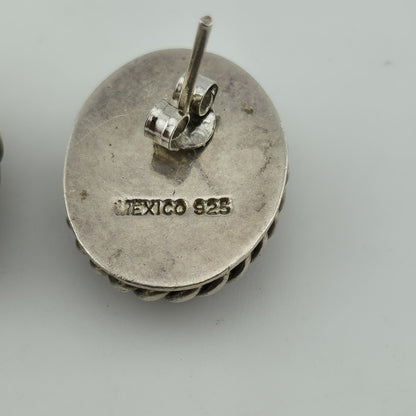 OVAL CARNELION STUD EARRINGS STERLING SILVER 925 MEXICO Vintage