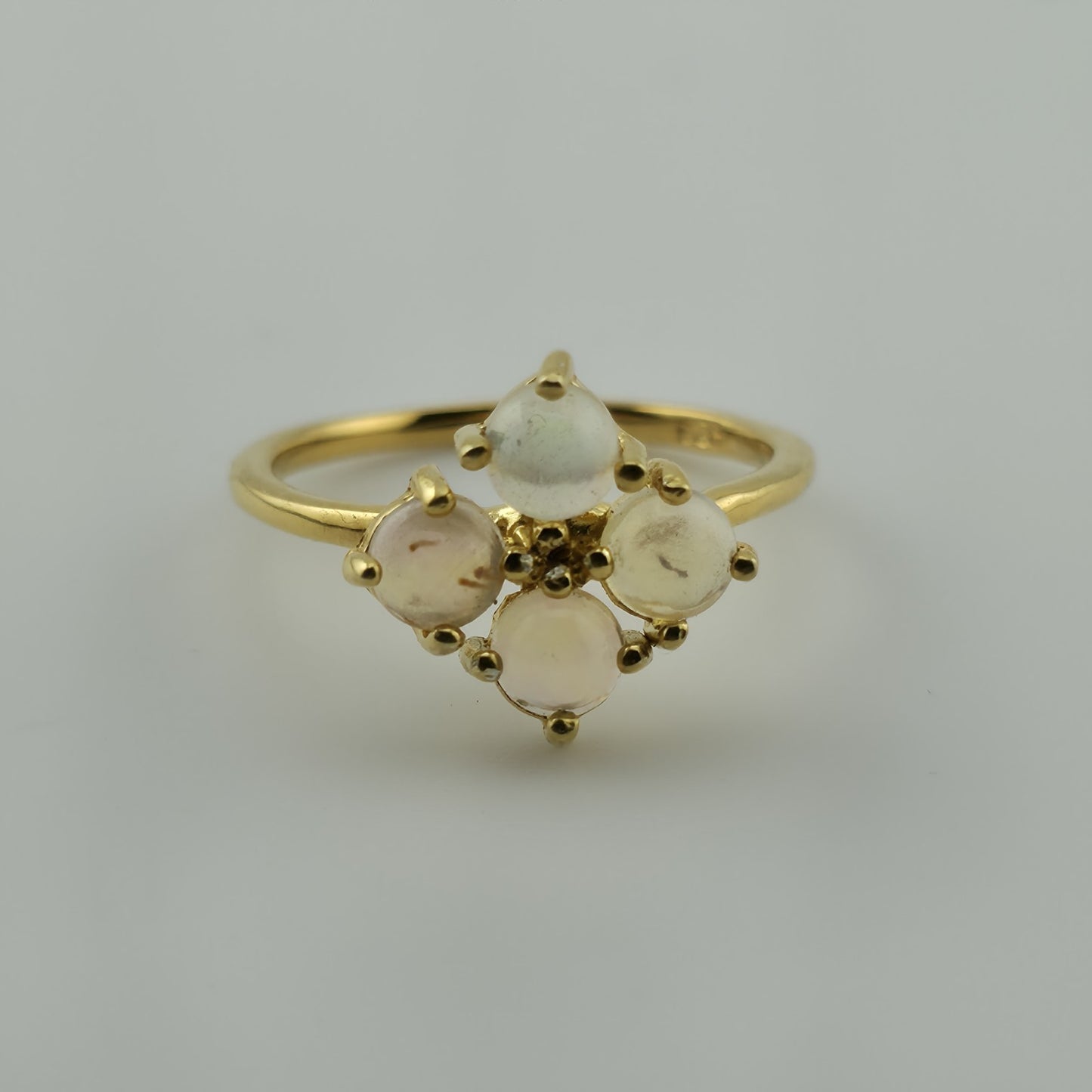 Vintage Opal Cluster Ring 925 Sterling Silver Gold Plated Size 6 Natural Gemstone Dainty Elegant Jewelry
