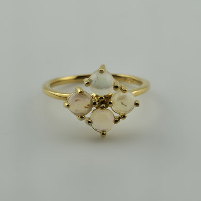 Vintage Opal Cluster Ring 925 Sterling Silver Gold Plated Size 6 Natural Gemstone Dainty Elegant Jewelry