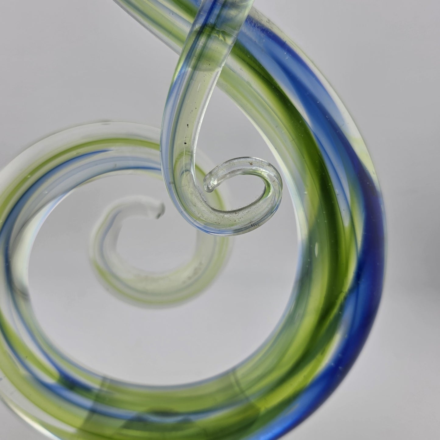 Hand Blown Music Treble Clef 10" Art Glass Sculpture Blue Green Infinity Vintage