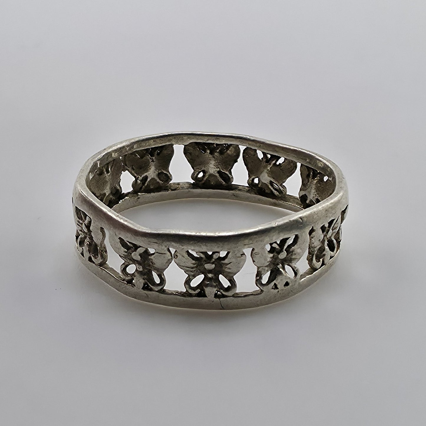 Sterling Silver Rimmed Openwork Butterfly Band Ring 925 Sz: 8