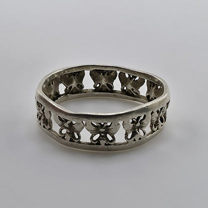Sterling Silver Rimmed Openwork Butterfly Band Ring 925 Sz: 8