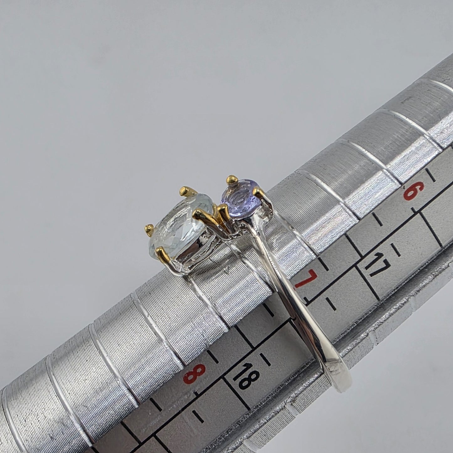 925 Sterling Silver Natural Blue Topaz Ring Size 7 Abstract Artisan Jewelry