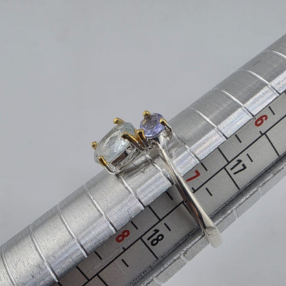 925 Sterling Silver Natural Blue Topaz Ring Size 7 Abstract Artisan Jewelry