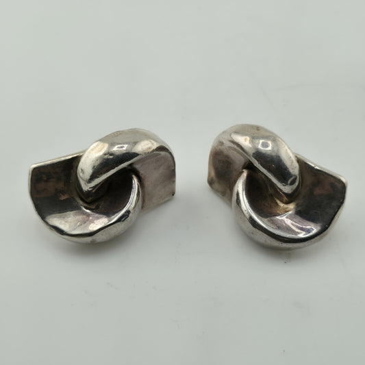 Sterling Silver Earrings 925 Israel Puff Hollow Abstract Vintage Rare
