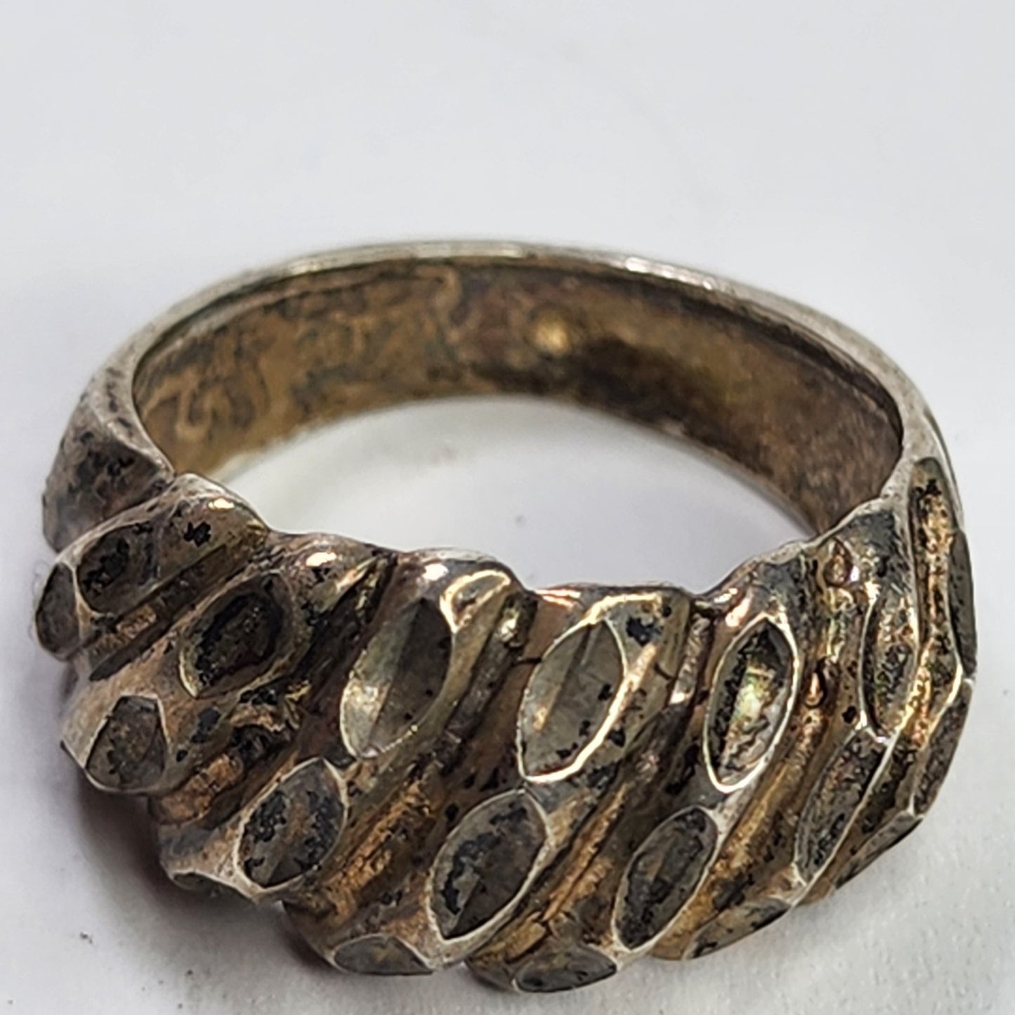 925 Sterling Silver Ring Fluted Dome Band  Size 7 Aged Patina Vintage