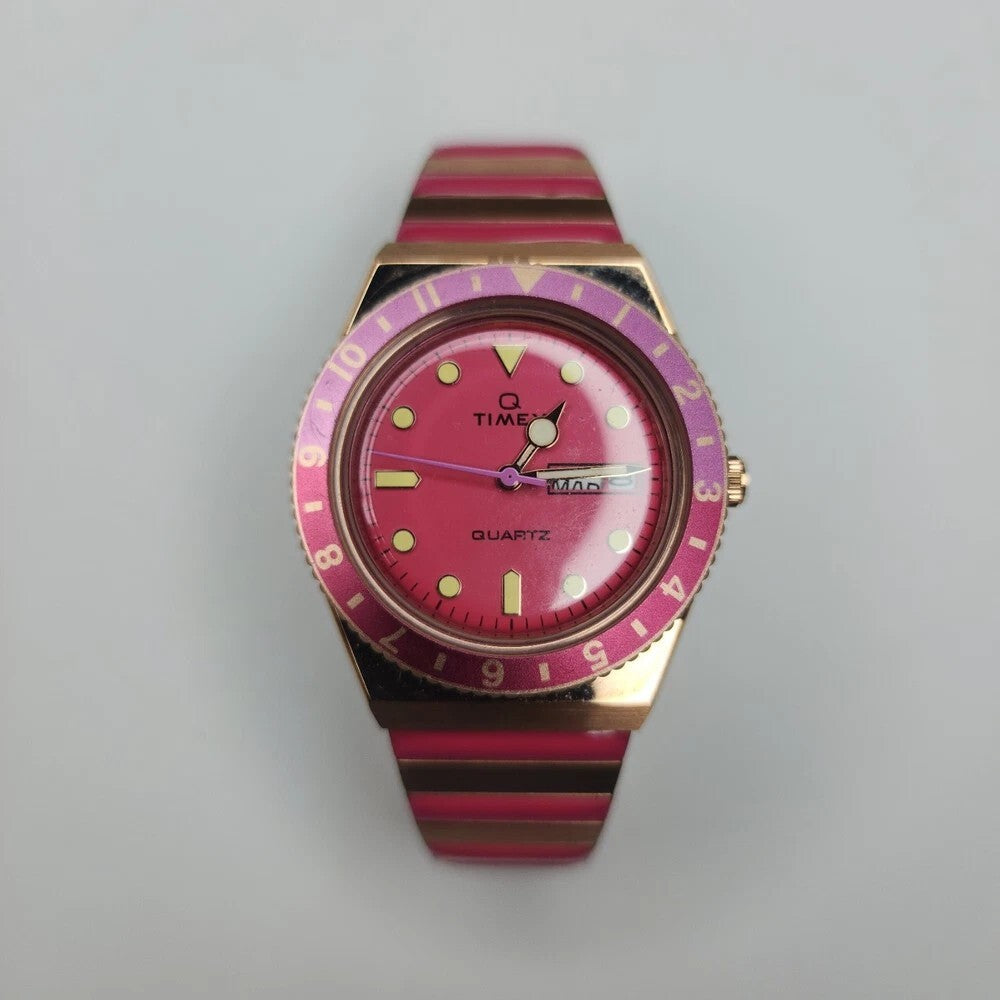 Timex Q Malibu 36mm Women’s Watch Gold & Pink Stainless Steel  Day-Date Quartz